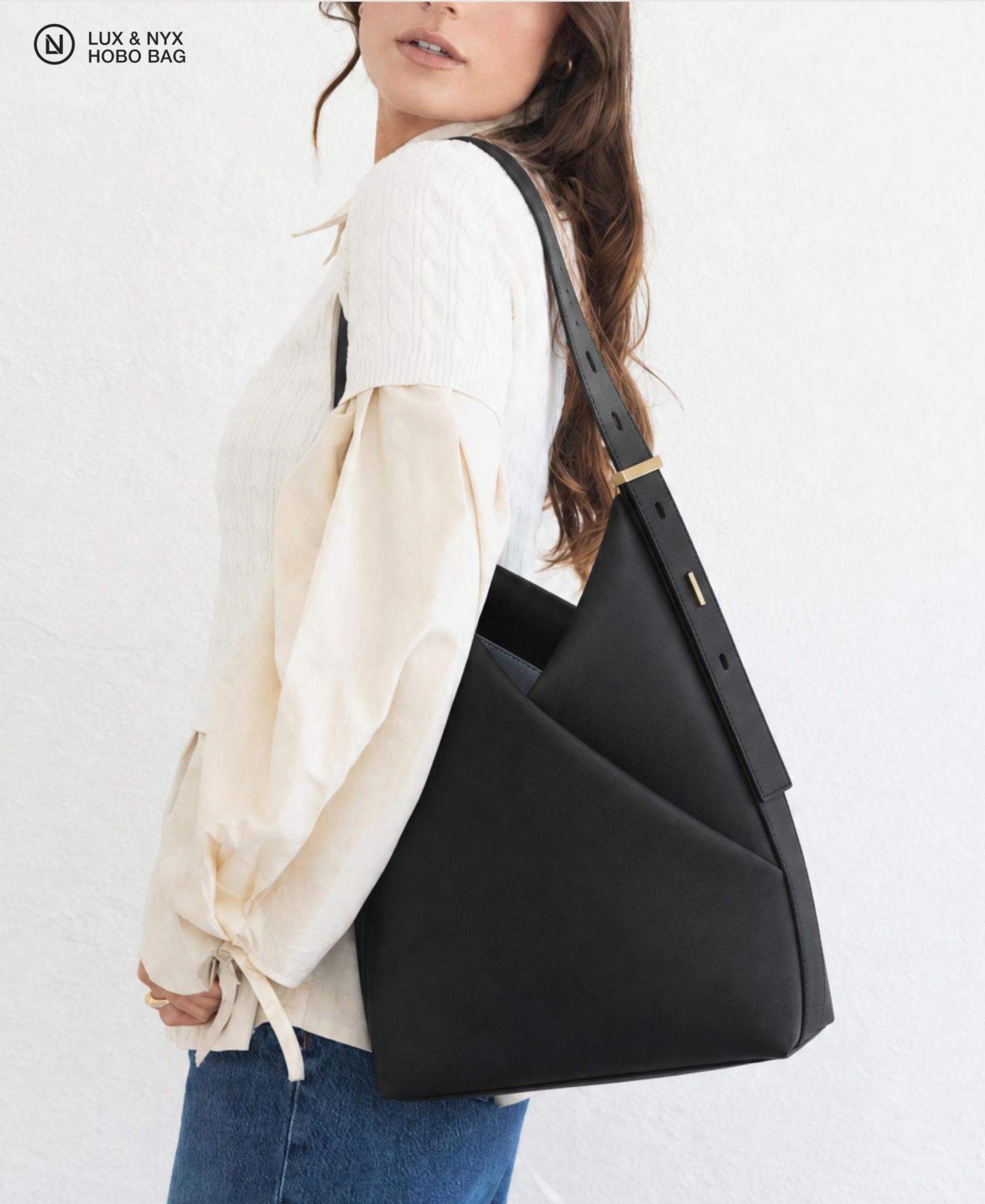 Женская сумка Lux & Nyx Origami Convertible Hobo 15" Laptop Tote for Women, цвет: Чёрный — фото 2