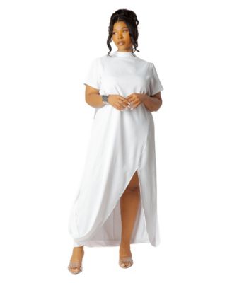 Plus Size High Neck Draped Maxi Dress with Slit