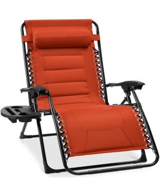 Oversized Padded Zero Gravity Chair, Folding Outdoor Patio Recliner with Side Tray