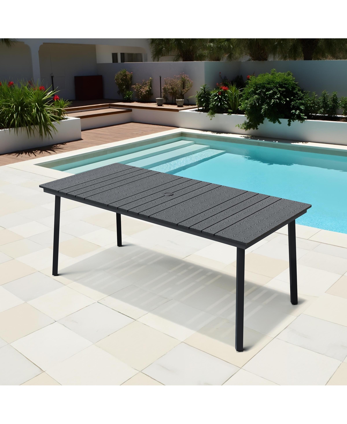 Pellebant Outdoor Patio Rectangle Dining Table with Umbrella Hole