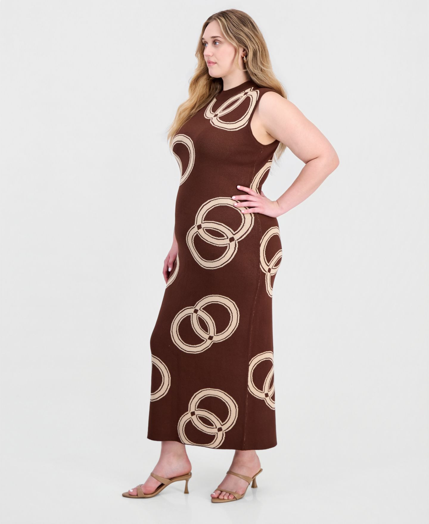 Женское платье FULL CIRCLE TRENDS Plus Size Sleeveless Mock Neck Jacquard Maxi, цвет: Коричневый комбинированный — фото 5