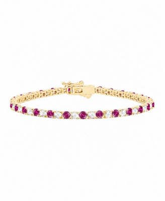 Lab-Grown Ruby (3-3/4 ct. t.w.) & Lab-Grown Diamond (2-3/4 ct. t.w.) Bracelet in 14k Yellow Gold (Also available in Lab-Grown Emerald and Lab-Grown Sapphire)