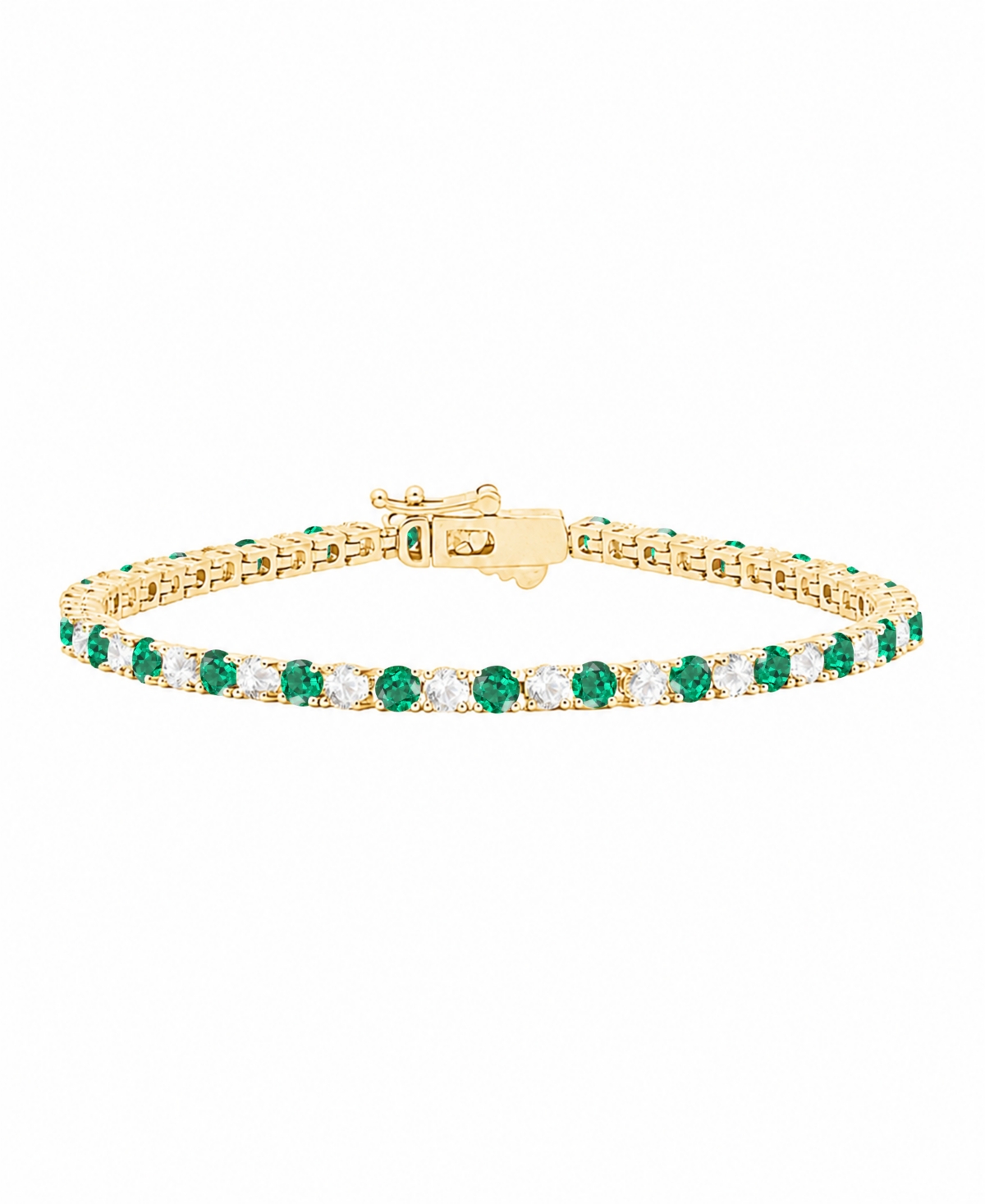 Macy's Lab-Grown Ruby (3-3/4 ct. t.w.) & Lab-Grown Diamond (2-3/4 ct. t.w.) Bracelet in 14k Yellow Gold - Lab-Grown Emerald