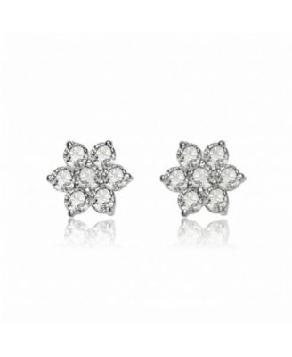 Dainty Sterling Silver Round CZ Flower Stud Earrings