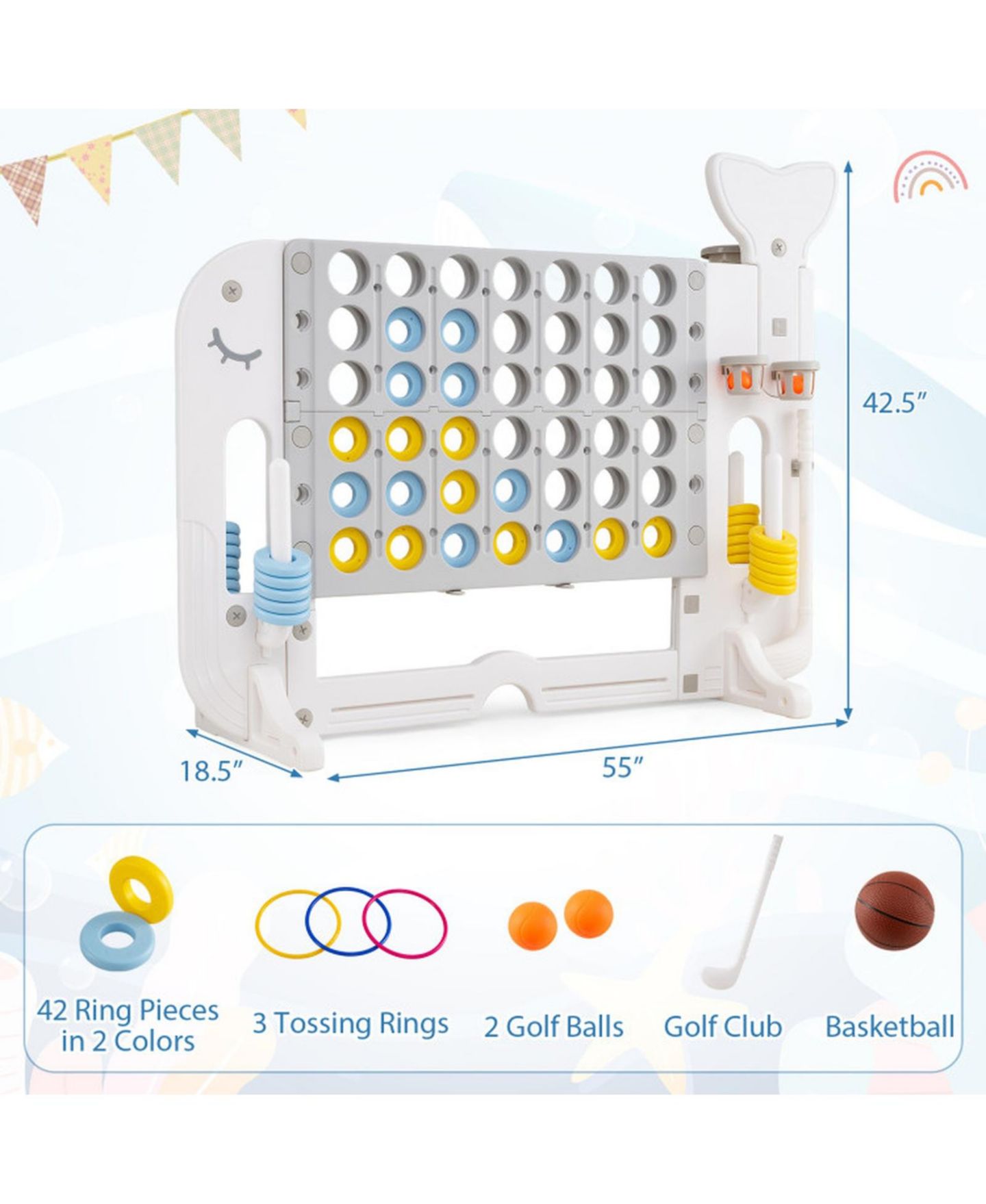 Детские игрушки SUGIFT 4-in-1 Giant 4-to-Score Yard Game Set, Adjustable Height, 55" x 18.5" x 42.5", Ages 5+, цвет: Серый — фото 3