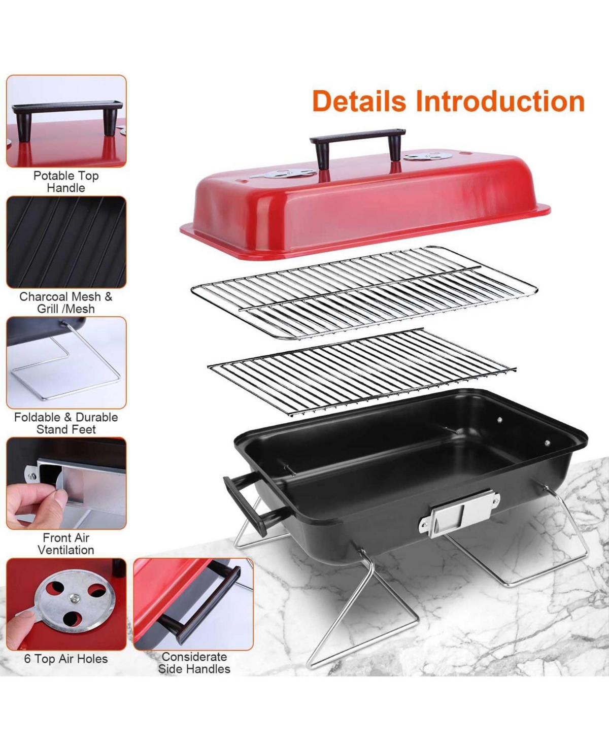 Mountaintop Portable Barbecue Smoker Charcoal Grill Outdoor Tabletop Grill Small Folding with Lid for Backyard Camping Picnics Beach
