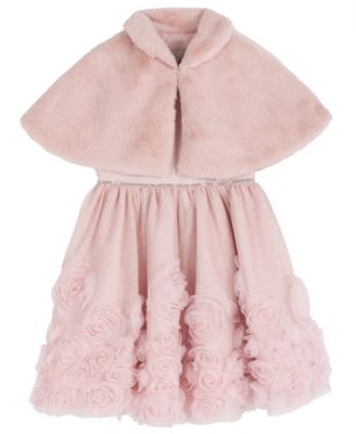 Girls' 2T-6X Satin Sleeveless Dress with Fur Bolero