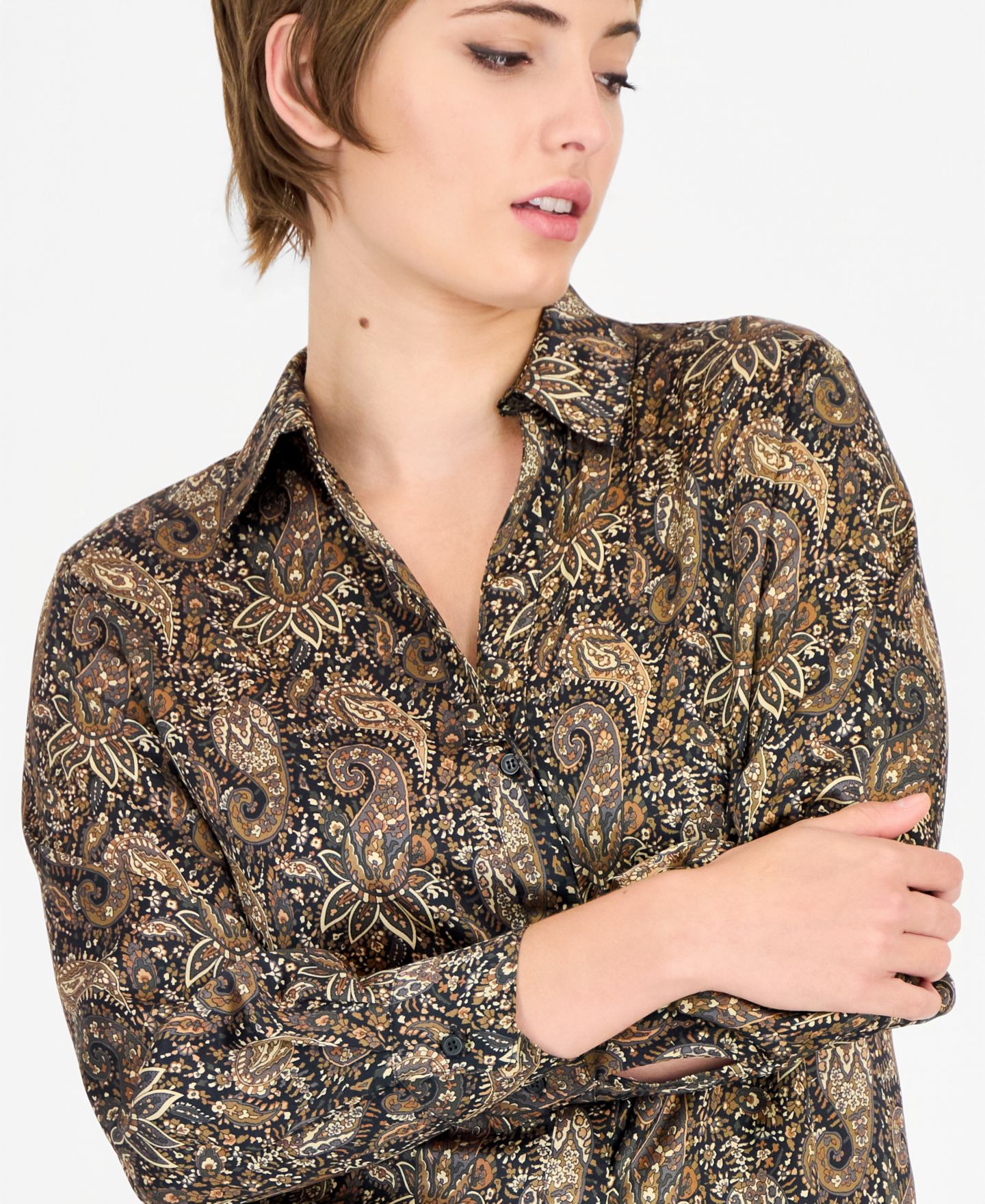 Женская блузка Emme Marella Duomo Long-Sleeve Polo Collar Printed, цвет: Чёрный с принтом — фото 2