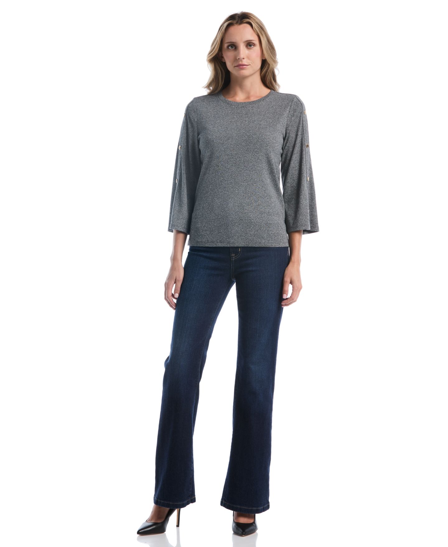 Женская футболка Rafaella Petite 3/4-Sleeve Stud Trim, цвет: Серый — фото 2