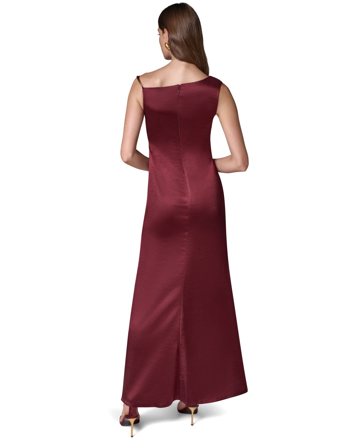 Женское платье Donna Karan New York Sleeveless Asymmetric Cowl-Neck Satin Maxi, цвет: Чёрный вишнёвый — фото 5