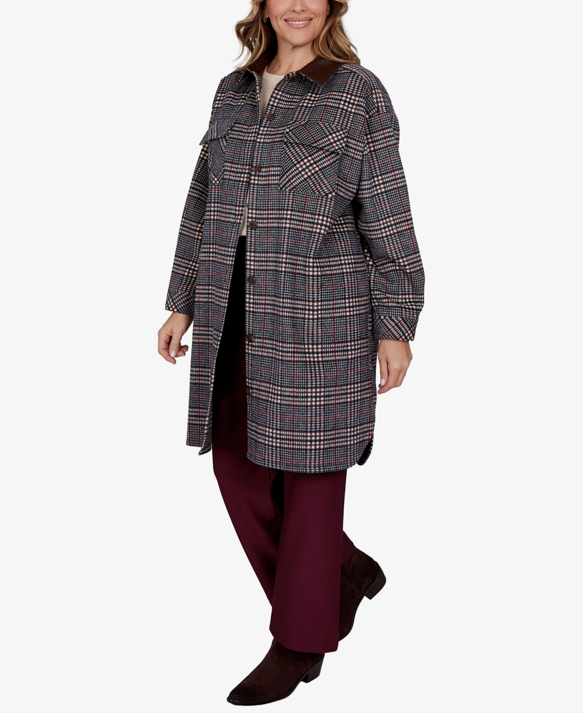 Ruby Rd. Plus Size Plaid Shirt Jacket In Gray