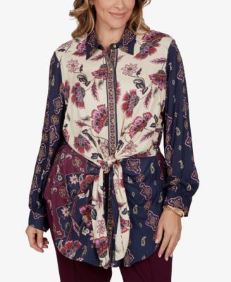 Plus Size Wov Garden Floral-Print Long-Sleeve Blouse