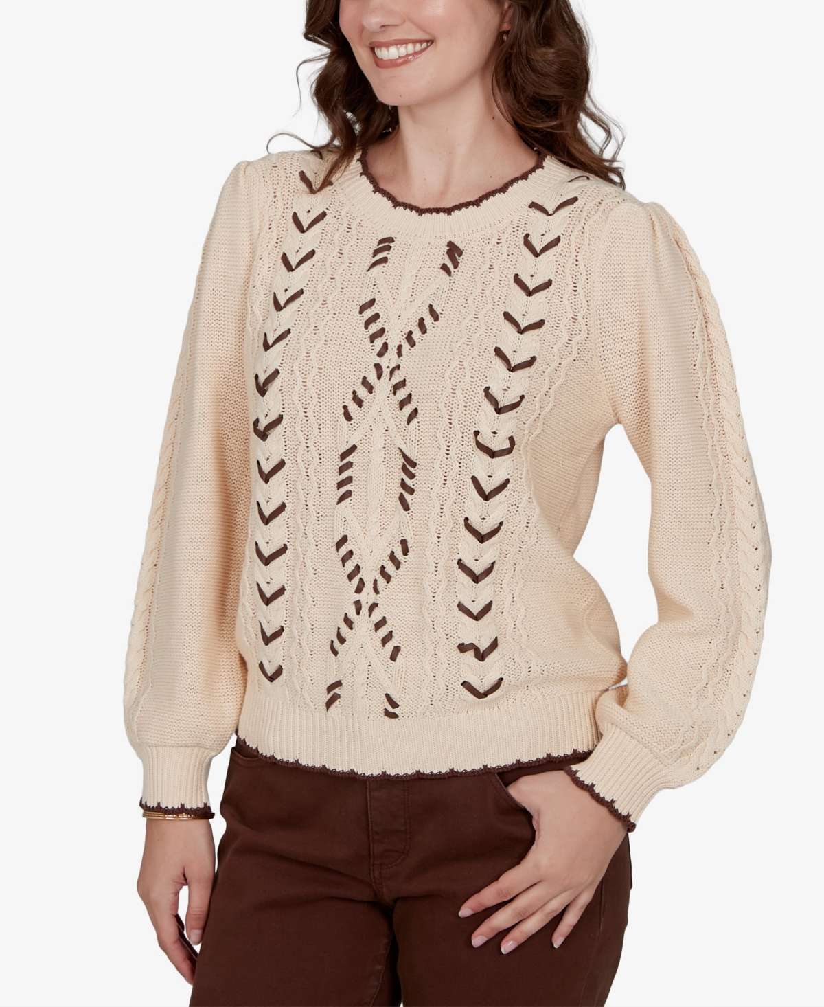 Ruby Rd. Plus Size Cable-knit Crewneck Sweater In Neutral