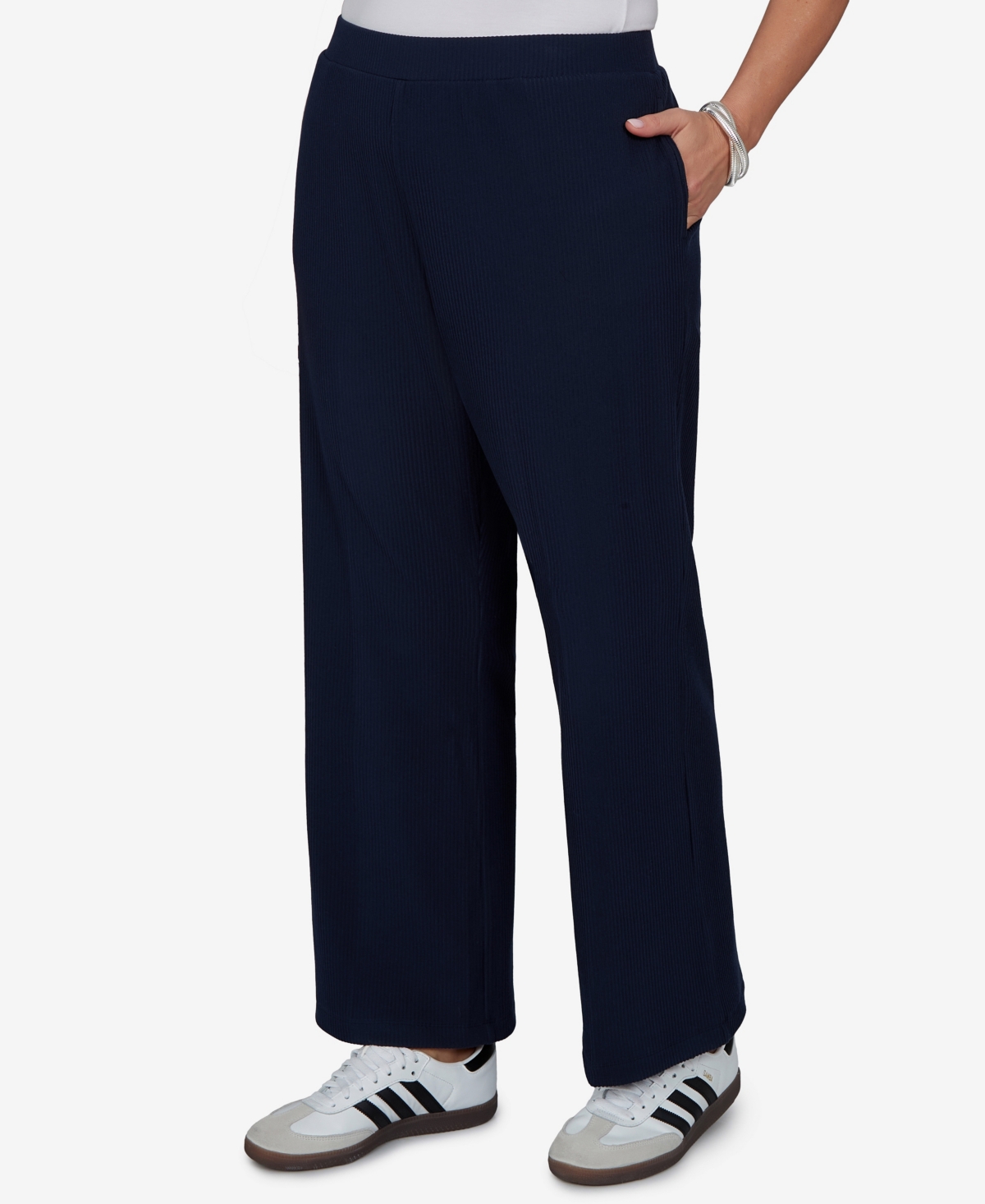 Ruby Rd. Plus Size Wide-leg Pull-on Ribbed Pants In Blue