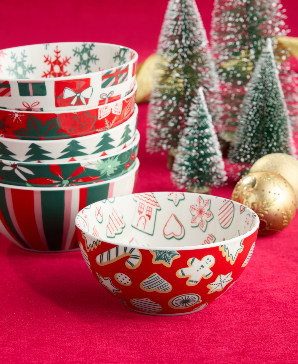 Certified International Holiday Spruce All Purpose Bowls, Set of 6