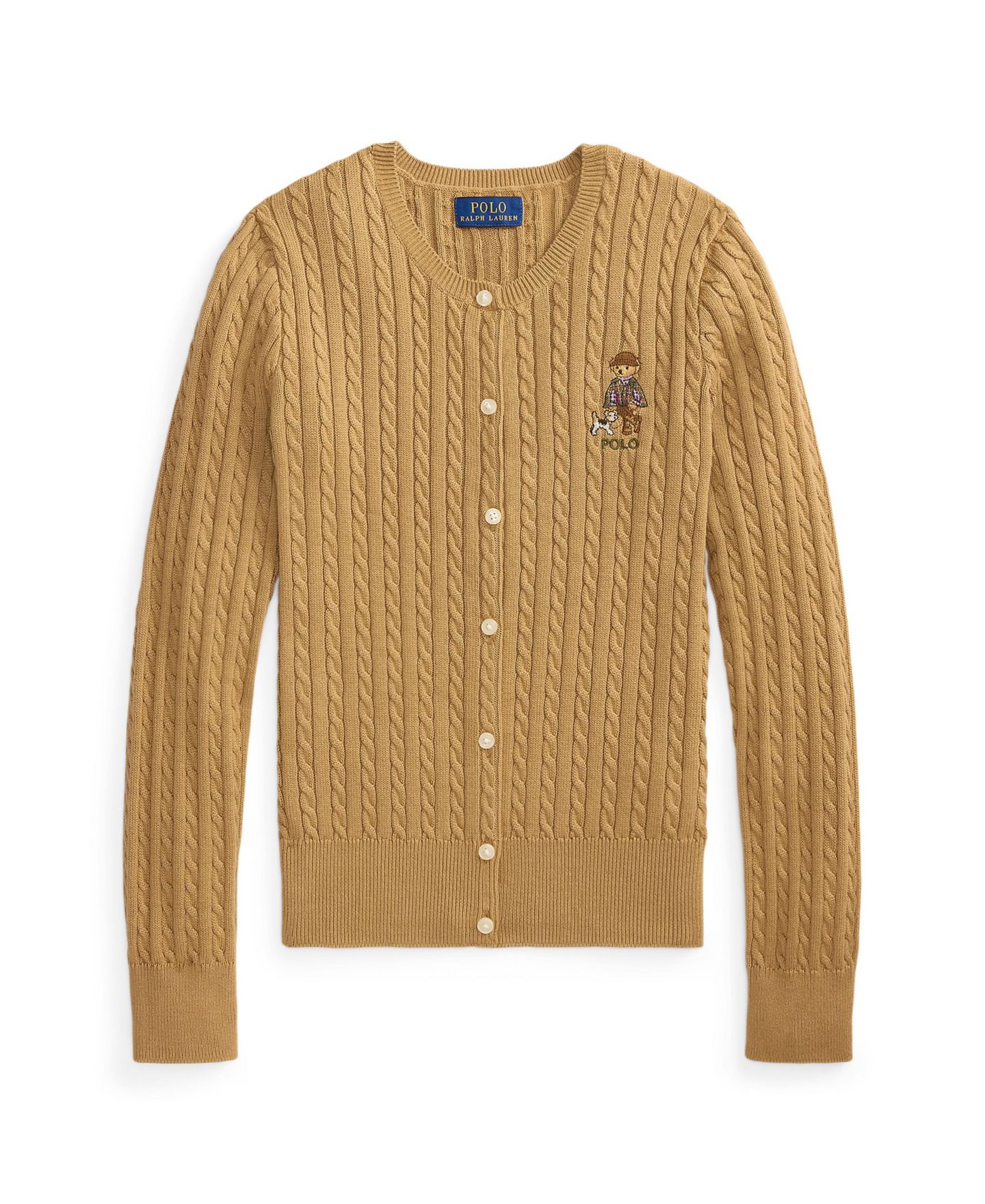 Кардиган Polo Ralph Lauren Polo Bear Mini-Cable Cotton Cardigan для девочек, цвет: Рыжевато-коричневый — фото 4