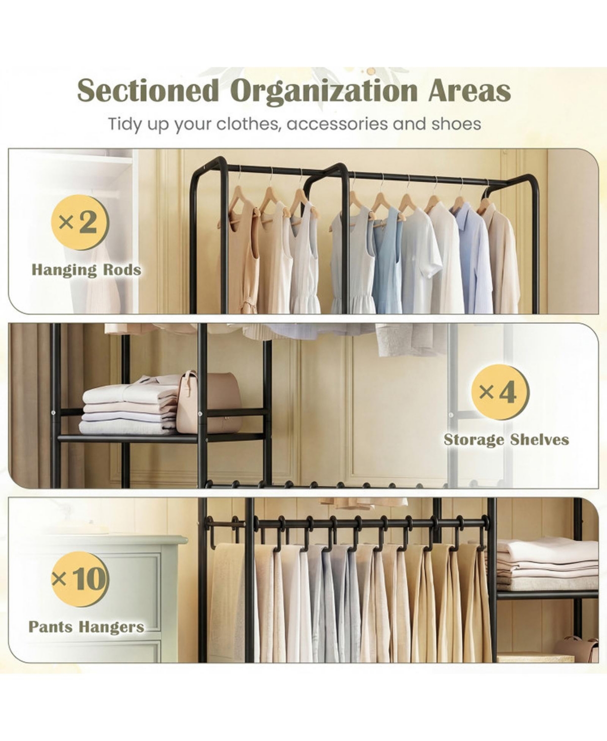 Sugift Portable Closet with Pants Hangers 2 Hanging Rods and 4 Storage Shelves Freestanding Wardrobe Rack