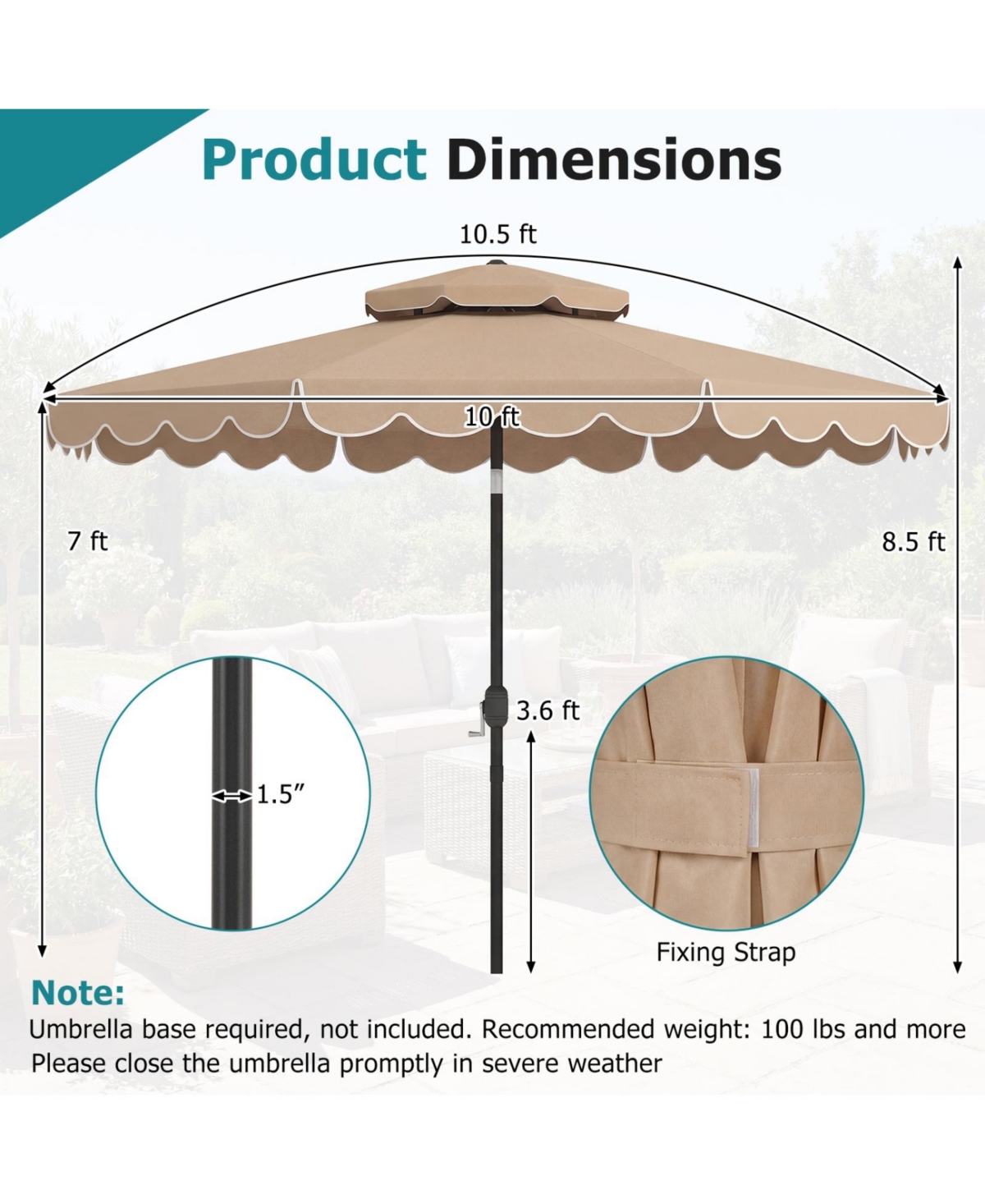 Sugift Outdoor Patio Umbrella with Push Button Tilt Crank Lift and Vented Top