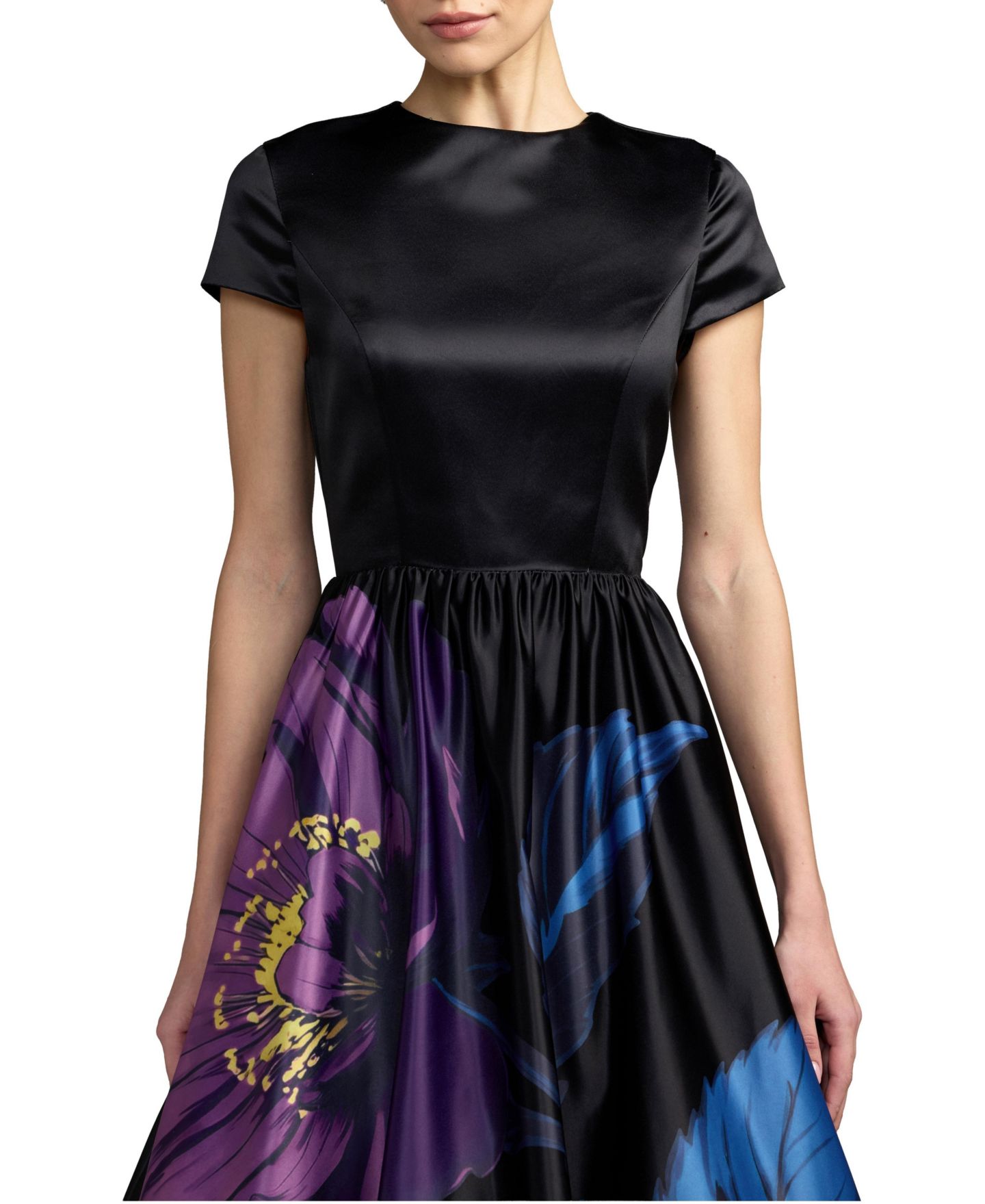 Женское платье Mac Duggal Ieena Satin Floral-Print A-Line, цвет: Чёрный разноцветный — фото 3
