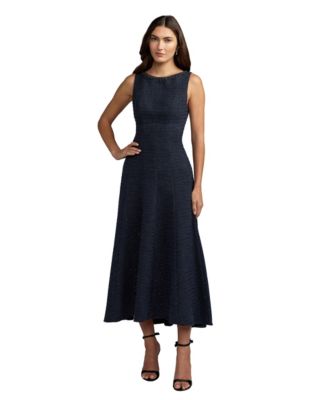 Women's Boat-Neck Boucl&eacute; A-Line Midi Dress
