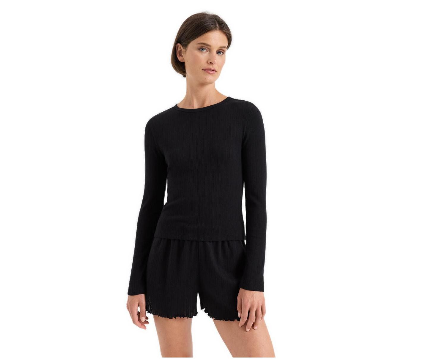 Женская футболка Pact Organic Cotton Pointelle Long Sleeve, цвет: Чёрный — фото 1