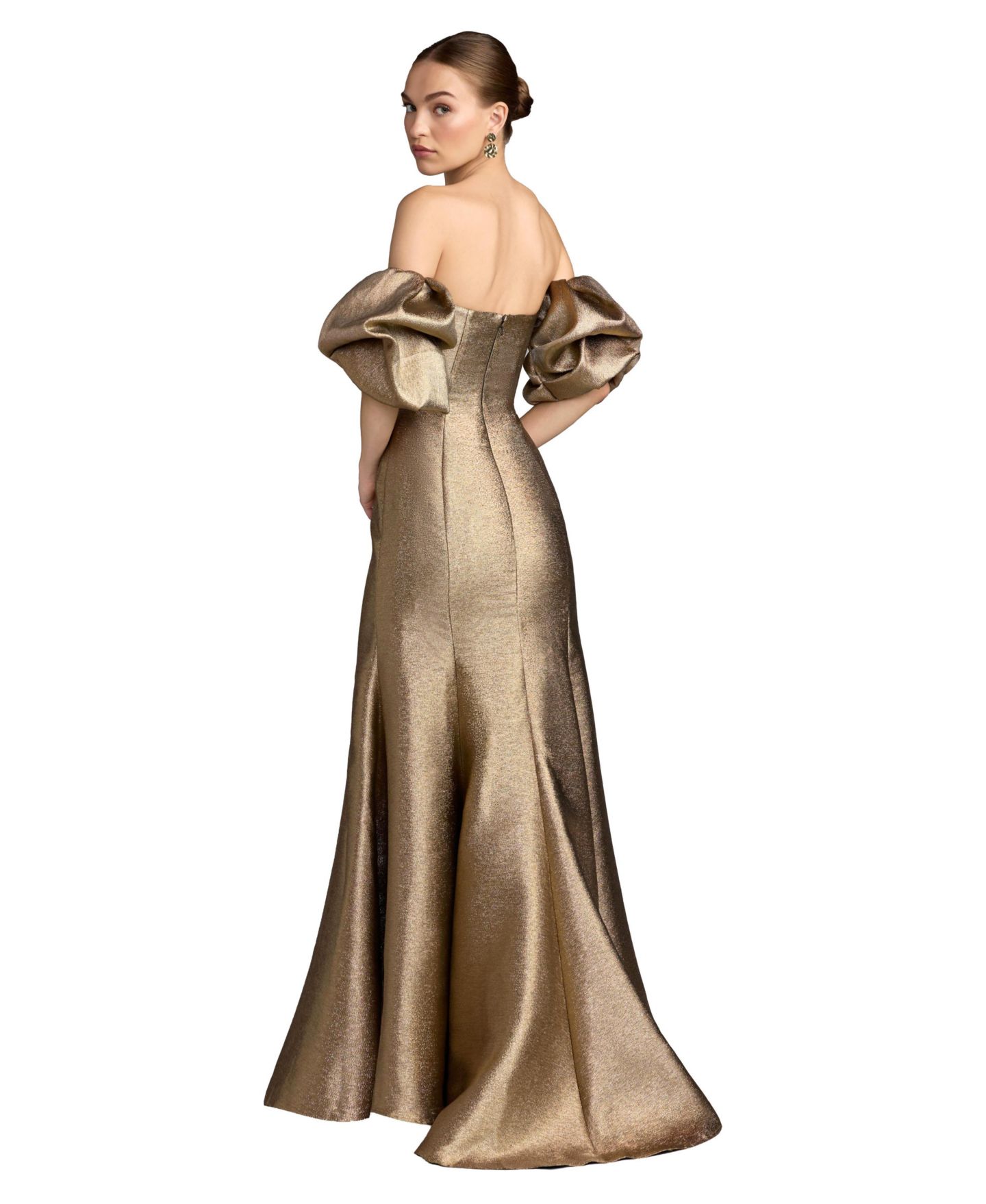 Женское платье-русалка Mac Duggal из металлизированной ткани с открытыми плечами, цвет: Золотой — фото 2