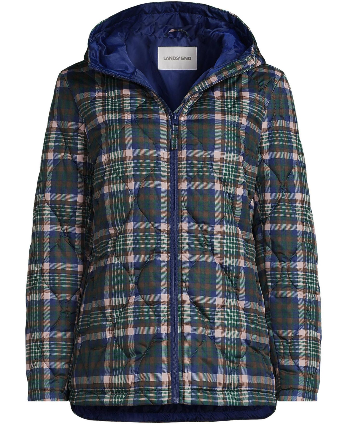 Женская куртка Lands' End Plus Size Print FeatherFree Quilted Insulated, цвет: Орех / Сосновый клетчатый — фото 3