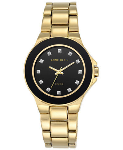 Anne Klein Women's Diamond Accent Gold-Tone Bracelet Watch 36mm AK-2754BKGB