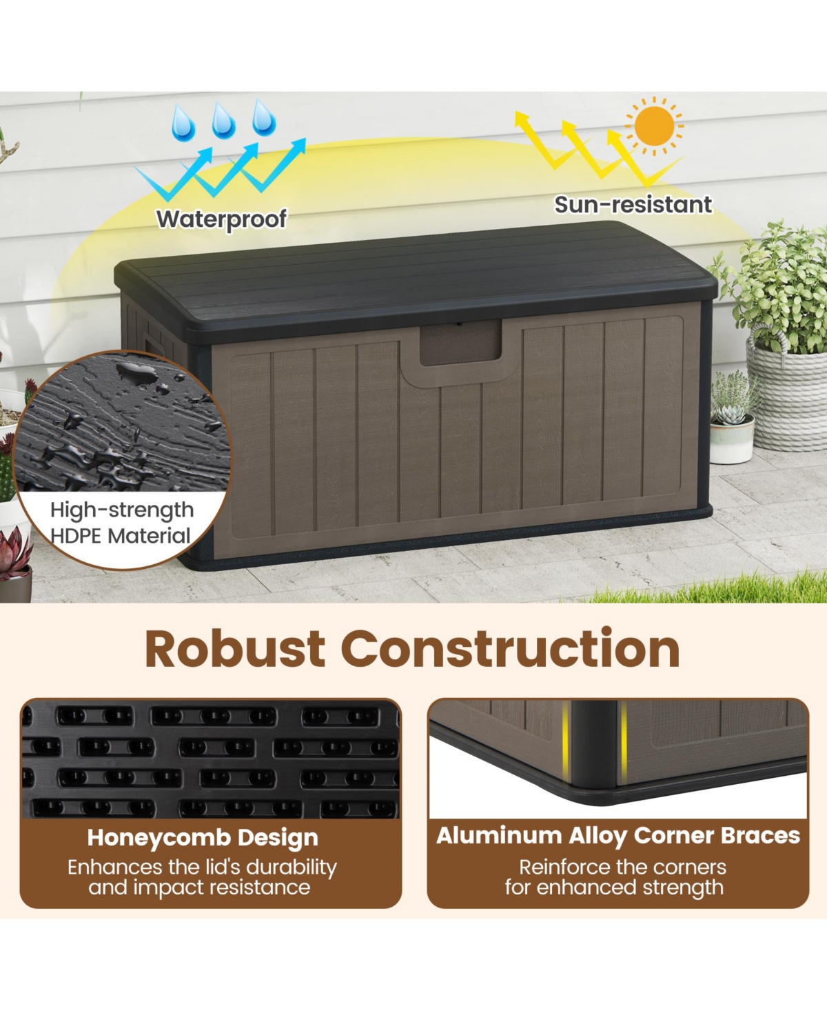 Slickblue 100-Gallon Outdoor Storage Box with Lockable Lid for Patio and Deck