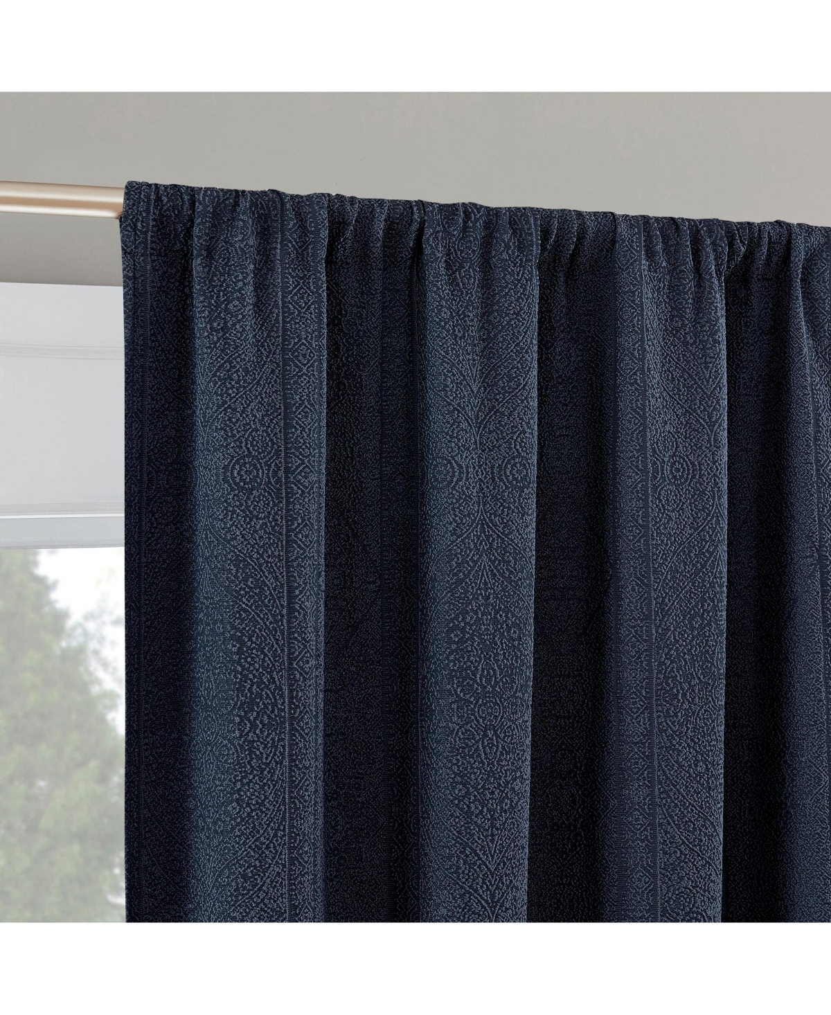 Sun Zero Medina Woven Damask Medallion Blackout Rod Pocket Curtain Panel Pair