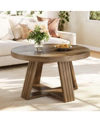 31.5" Round Coffee Table with Cross-Shaped Frame