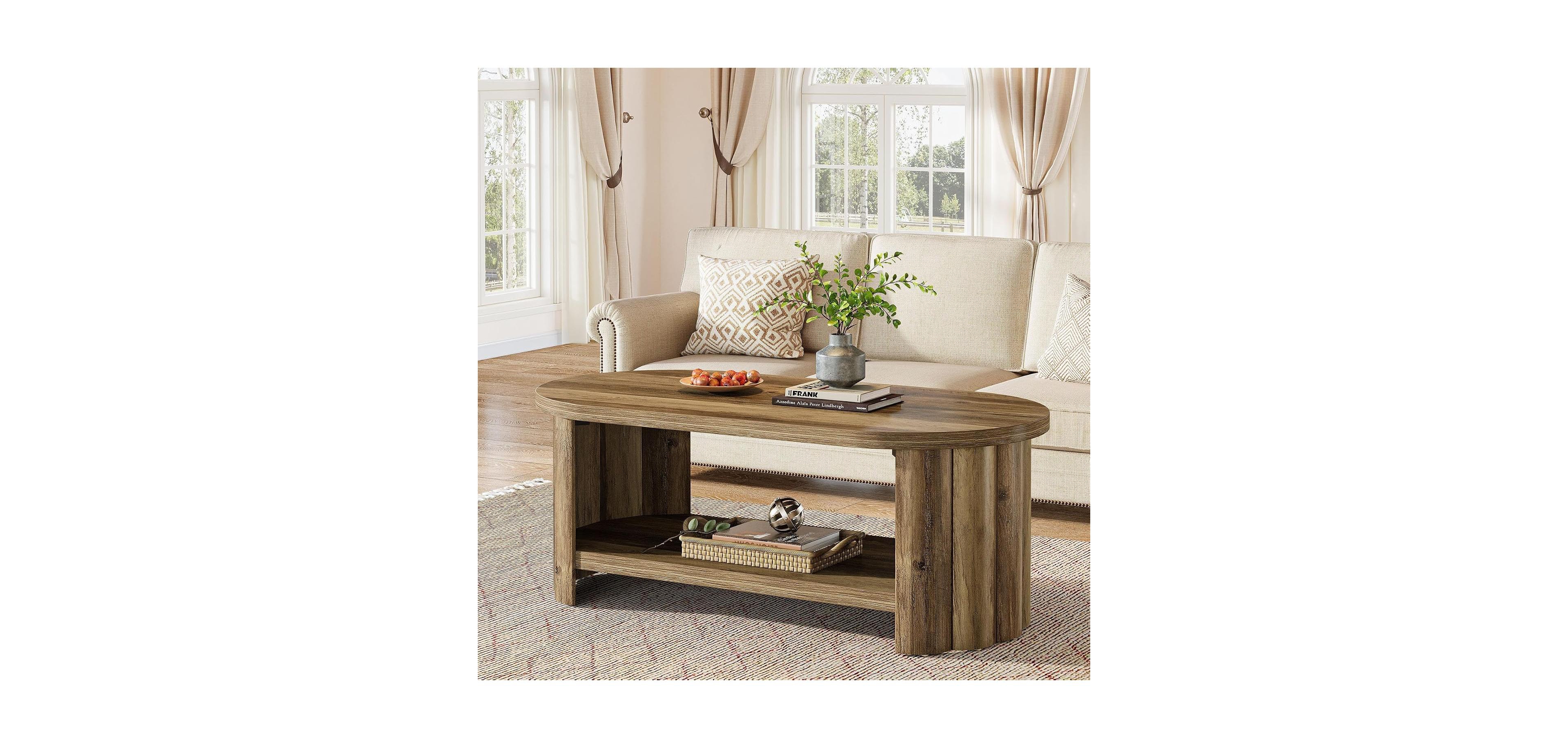 Tribesigns 47.24" Oval Coffee Table with Storage Shelf, Farmhouse