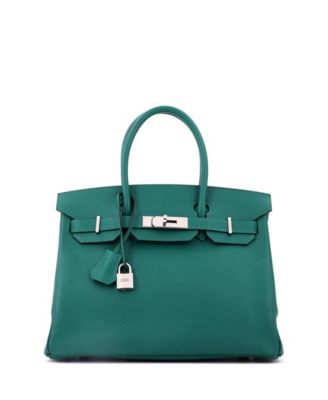 Pre-Owned Hermes Birkin 30 Handbag Green Epsom with Palladium Hardware