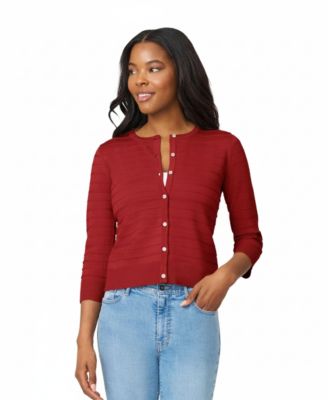 Women's Ottoman-Rib 3/4-Sleeve Crewneck Cardigan
