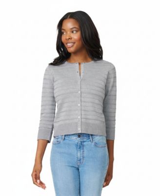 Women's Ottoman-Rib 3/4-Sleeve Crewneck Cardigan
