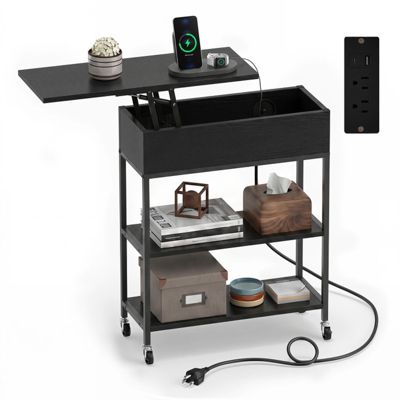 Lift Top End Table with Charging Station Hidden Compartment and Universal Wheels
