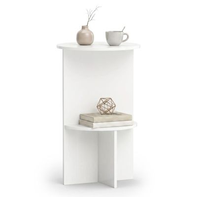 2-Tier Round Side Table with Open Storage Shelf for Small Spaces