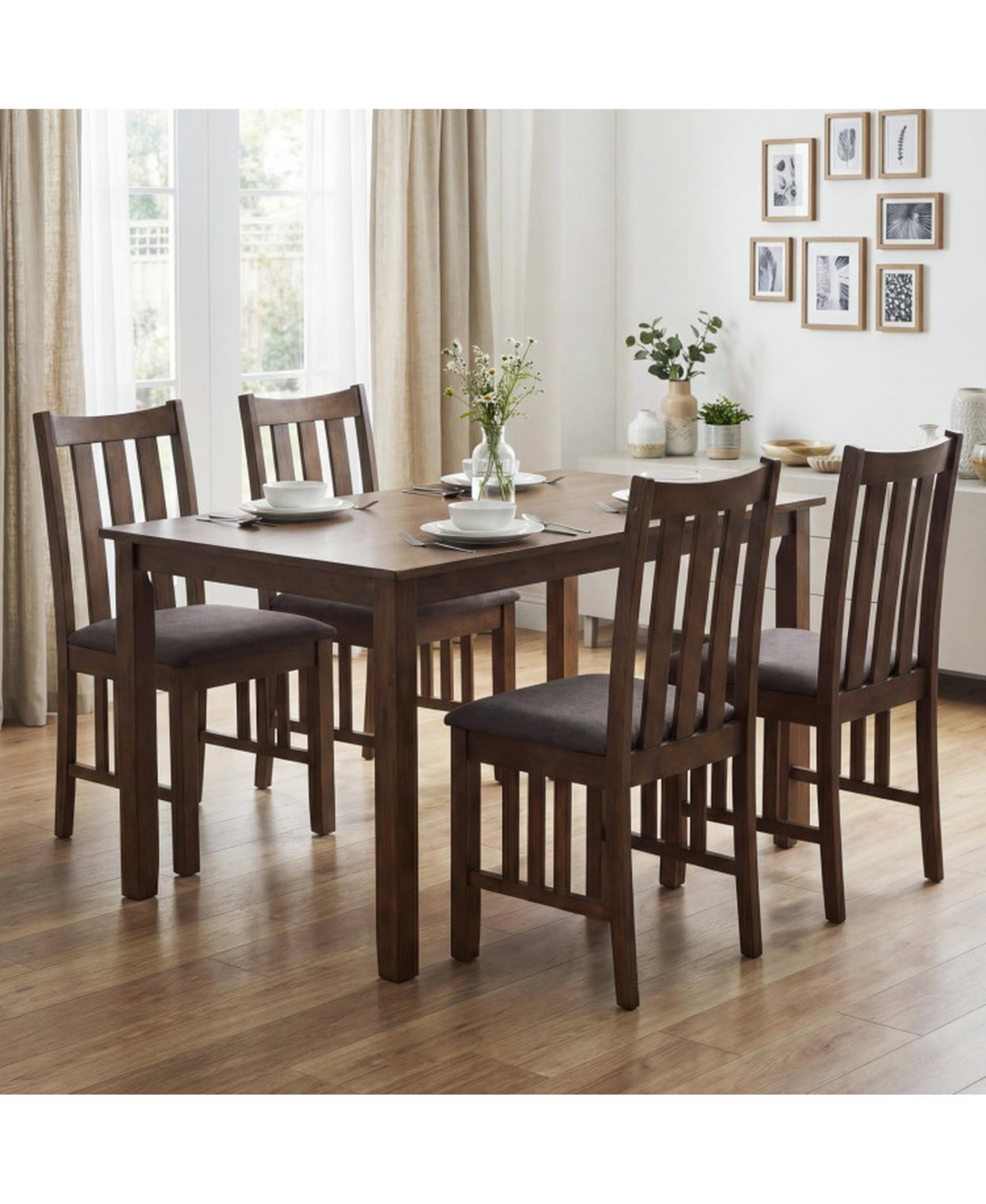 Sugift Slat Back Dining Side Chairs Set of 2 with Cushioned Seats and Inclined Backrest Farmhouse Design