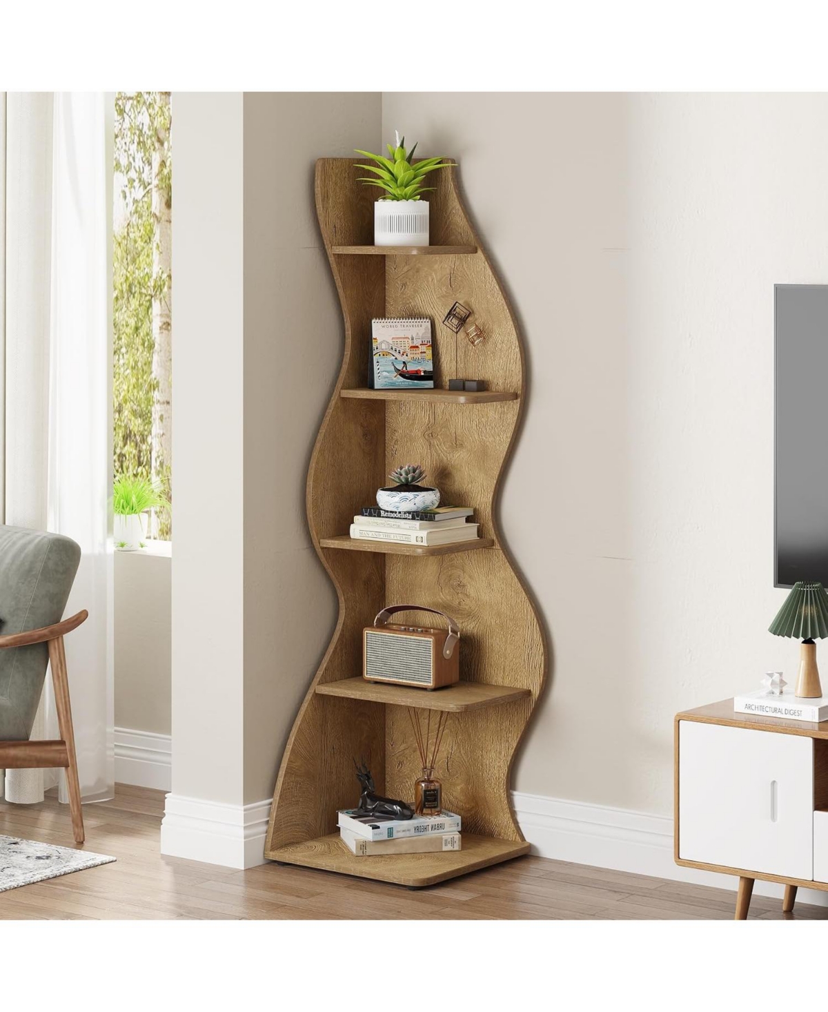 Tribesigns 5-Tier Corner Bookshelf with Unique Shape