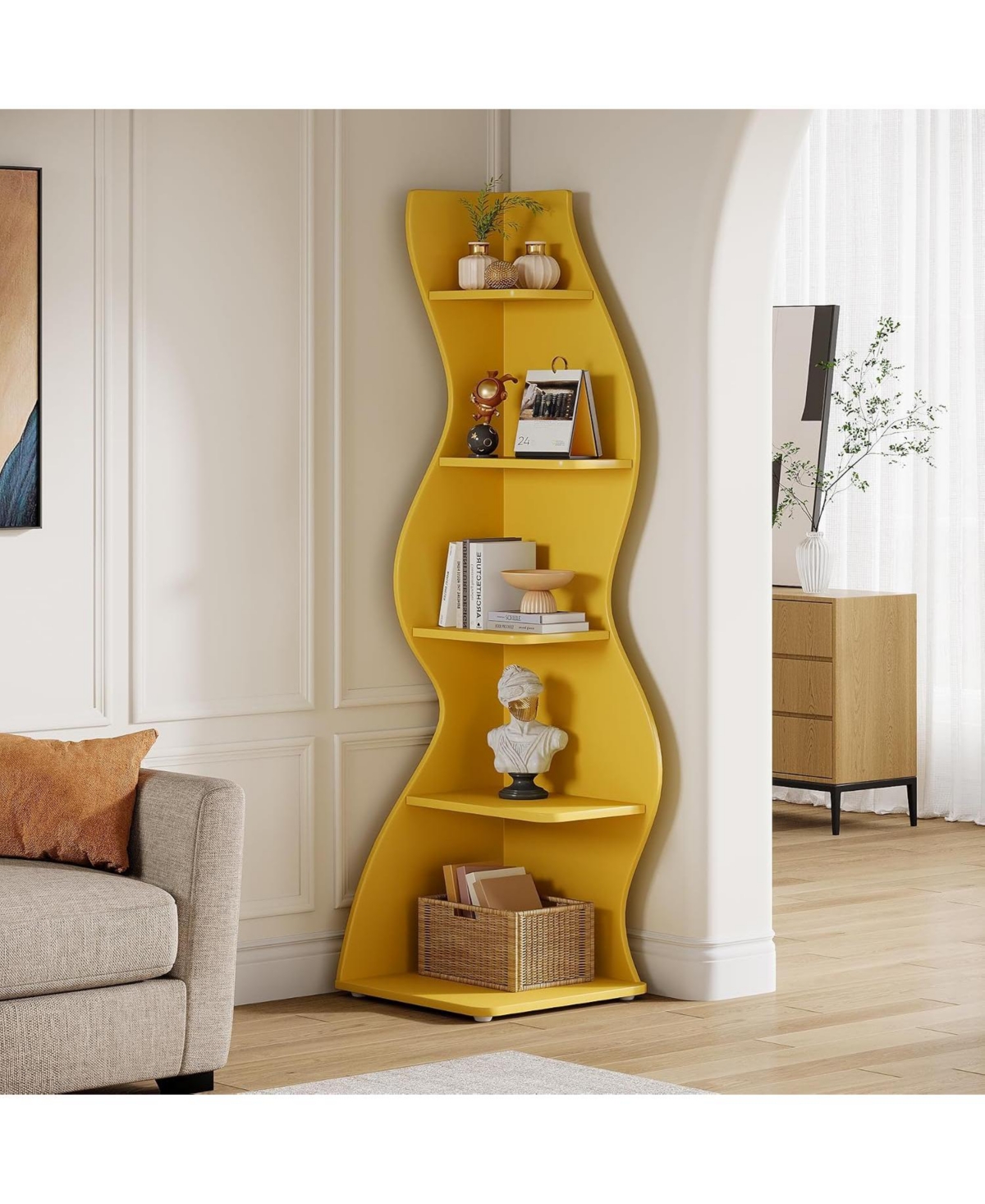 Tribesigns 5-Tier Wavy Corner Bookshelf