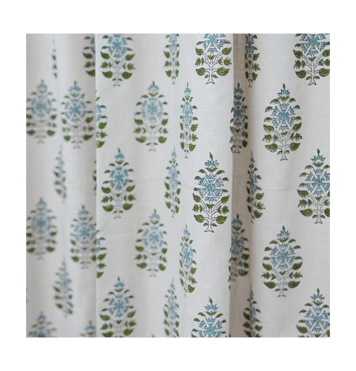 Fabdivine Floral Block Print Linen Curtain Handmade Boho Window Panel