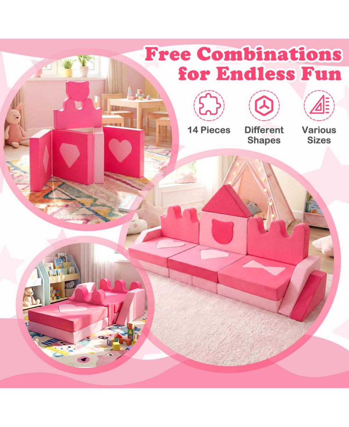 Slickblue 14-Piece Modular Kids Play Couch and Foam Climbing Block Set