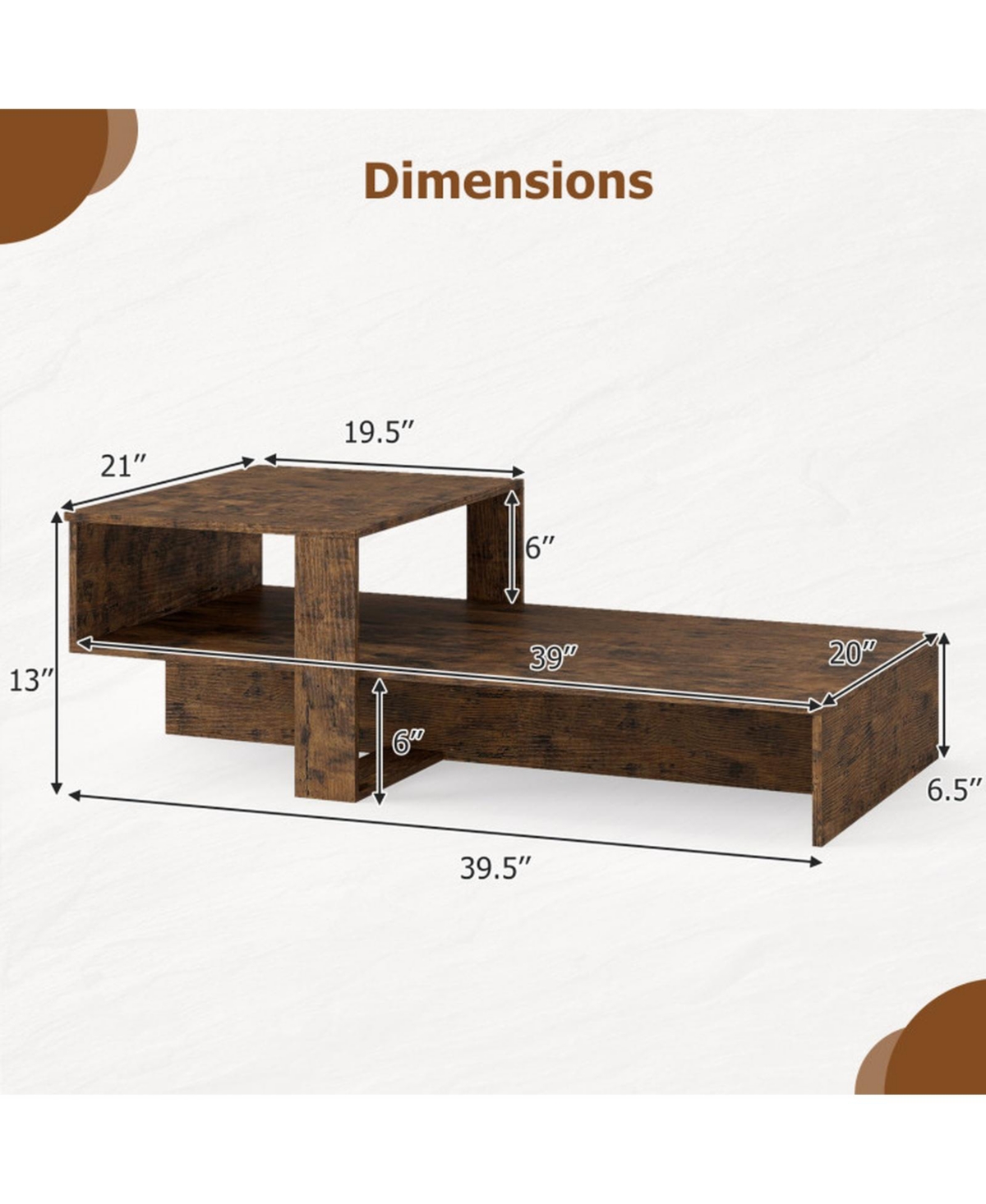Sugift 2-Tier Modern Coffee Table with Irregular Silhouette and Open Storage Shelf