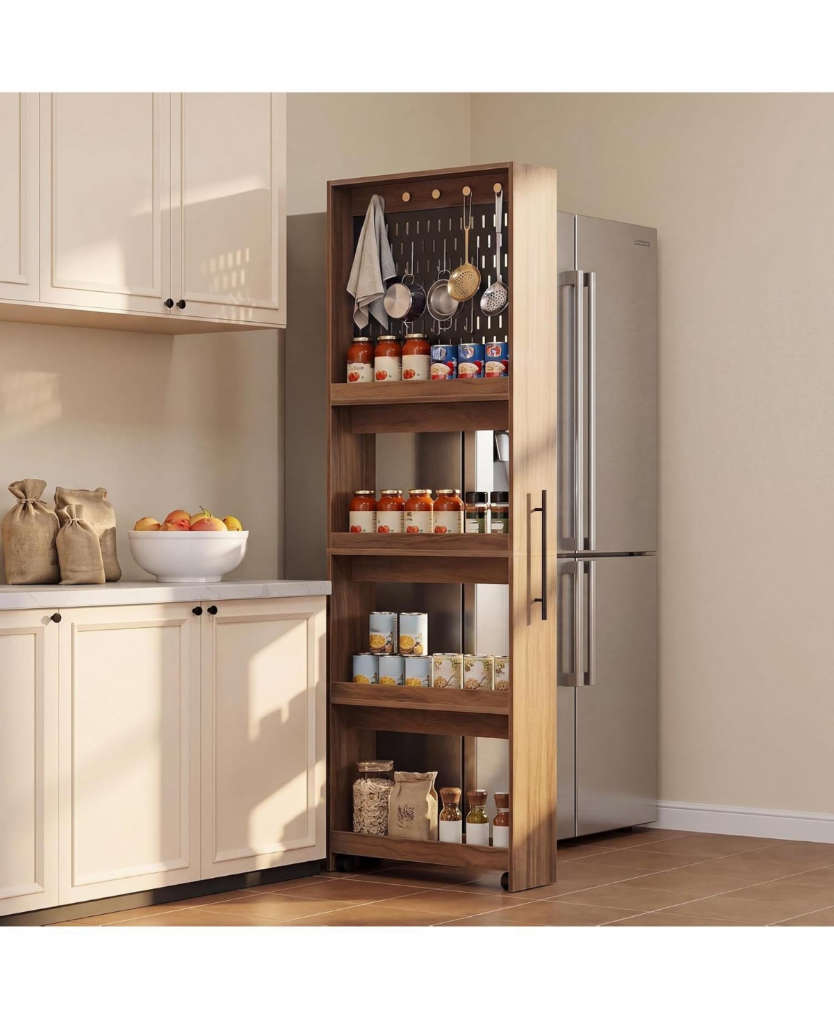 Tribesigns Extra Tall Slim Storage Cart Next to Fridge, Mobile Shelf