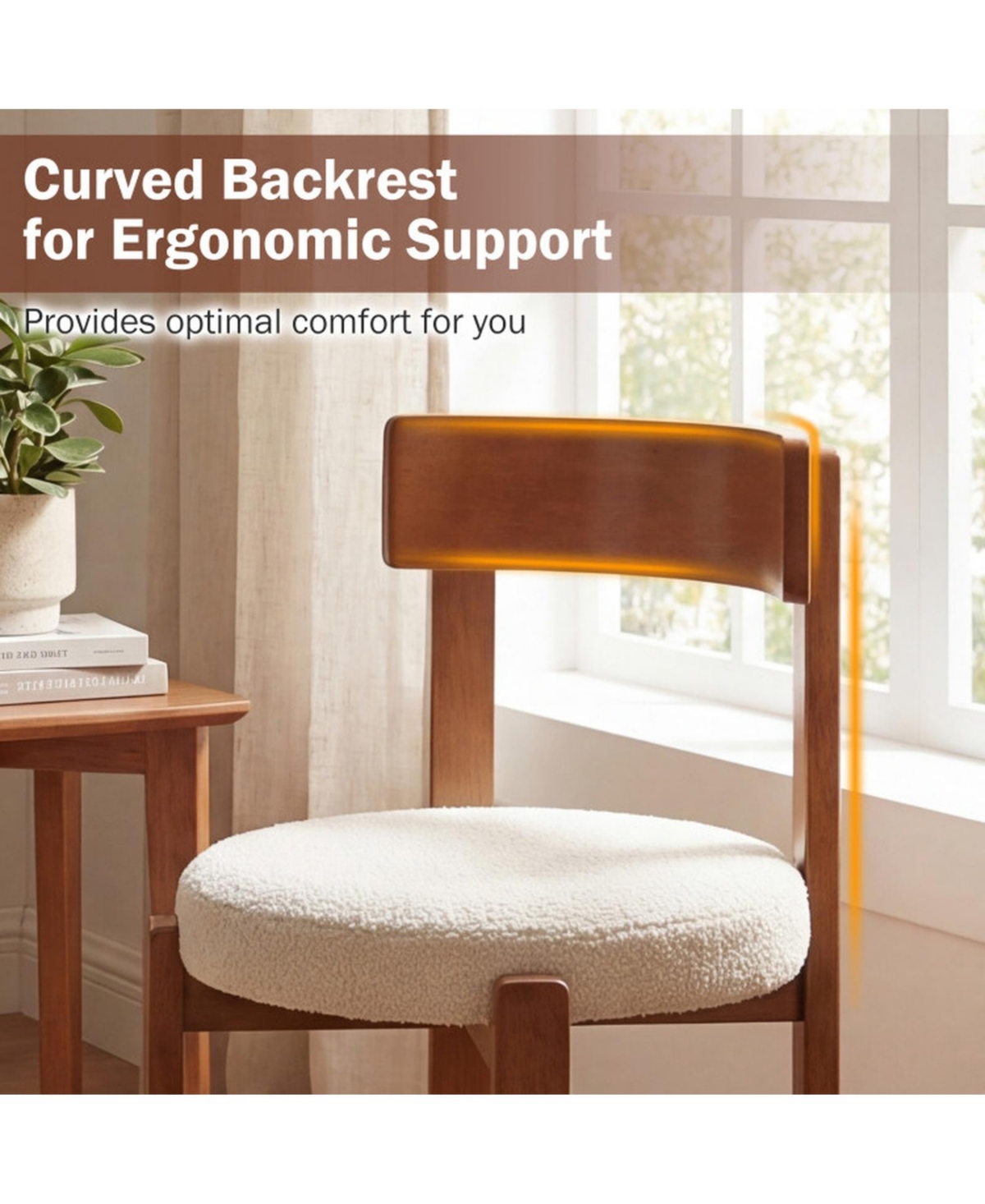 Sugift Set of 2 Upholstered Dining Chairs with Curved Backrest and Solid Rubber Wood Legs