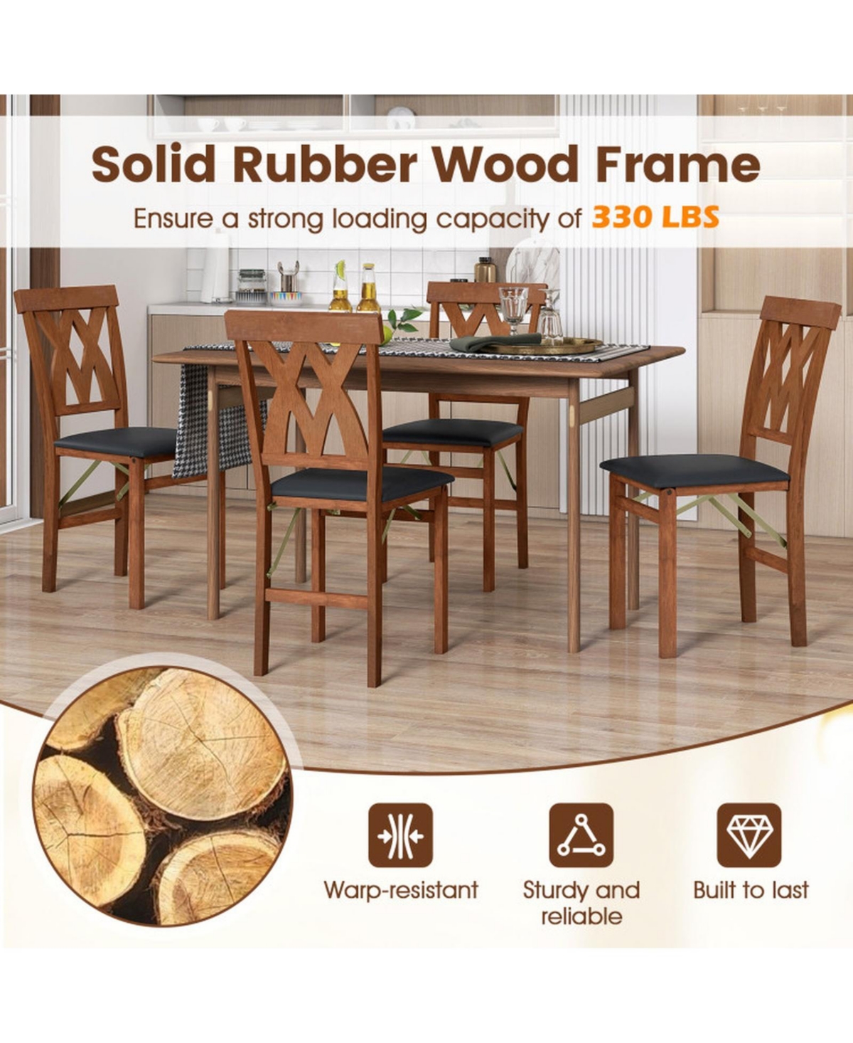 Sugift Folding Dining Chairs Set of 2 Faux Leather Upholstered Armless Kitchen Seating Rubber Wood Frame