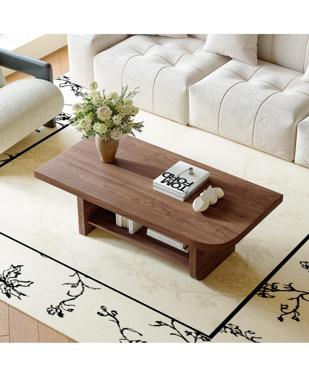 Streamdale Furniture 47.2" Fan-Shaped Coffee Table with Storage Shelf