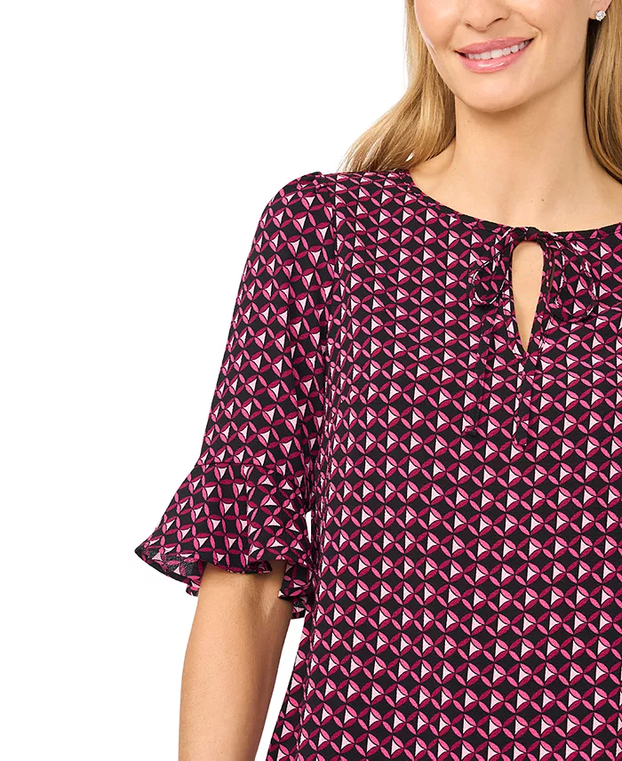 Women's Split-Tie-Neck 3/4-Sleeve Ruffle-Cuff Blouse - thumbnail 7