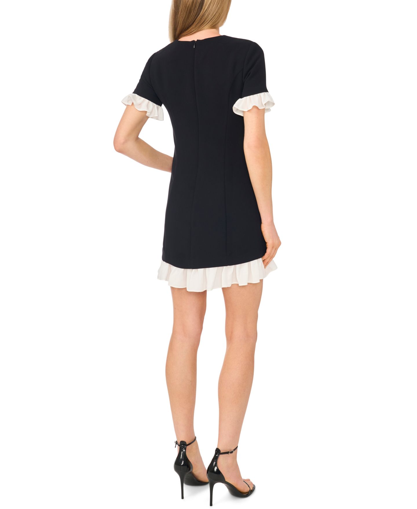 Женское платье CeCe Colorblock Ruffle Mini, цвет: Насыщенный чёрный — фото 3