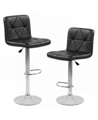 Adjustable Swivel Bar Stools Set of 2 with Diamond Quilted Faux Leather Seat and Footrest